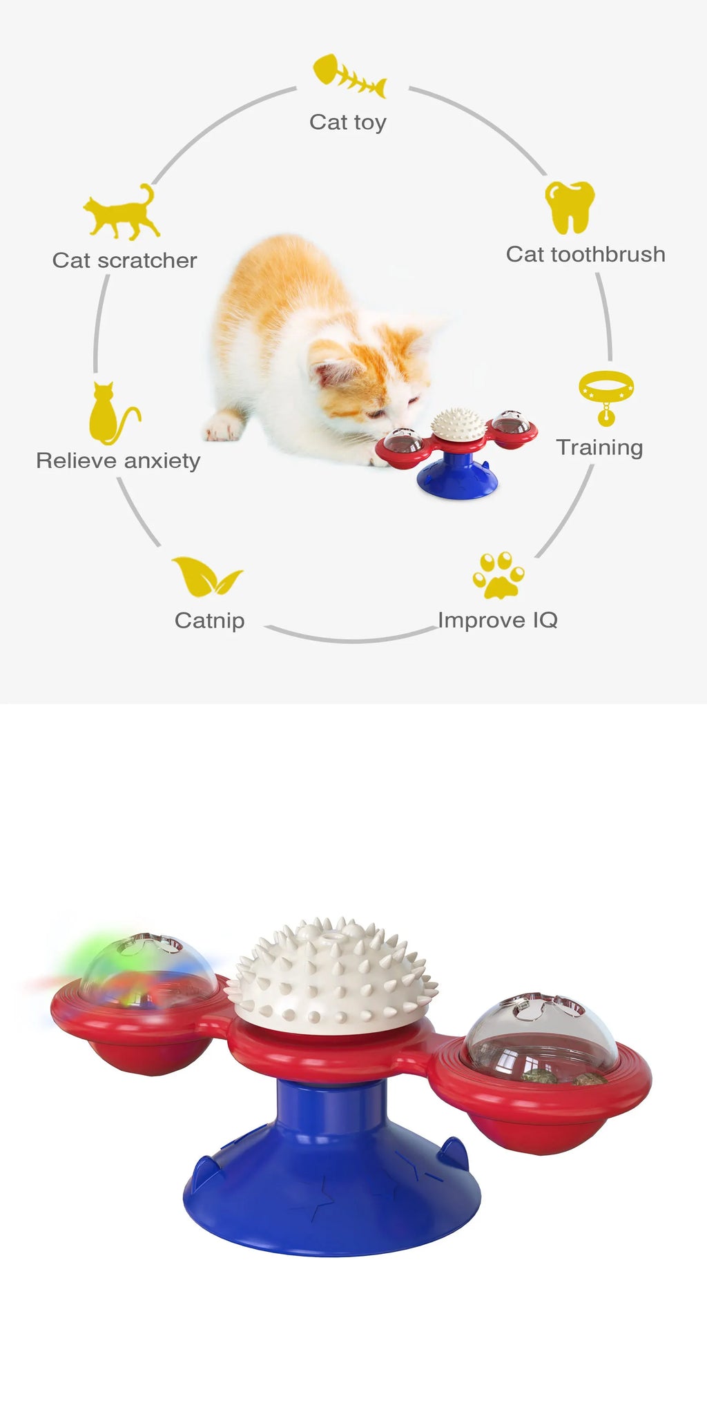 Windmill Cat Puzzle Toy with Spinning Treat Pods